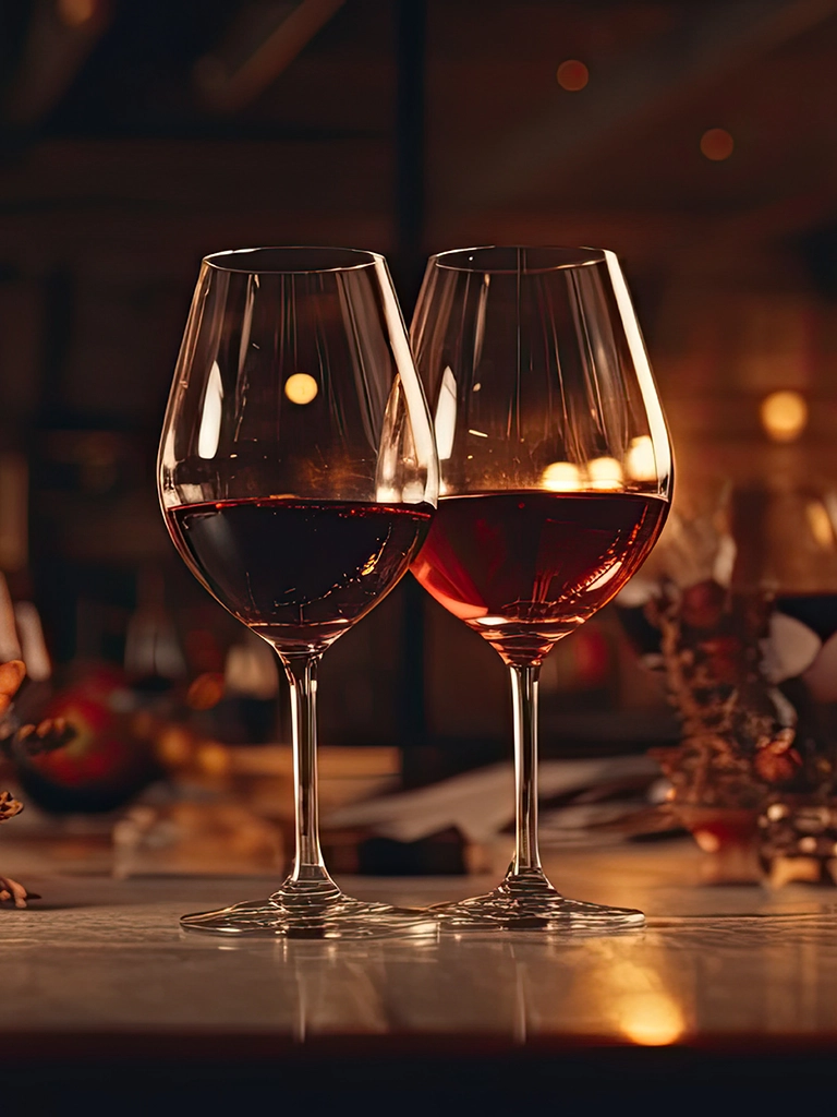 two glasses of wine in dining room